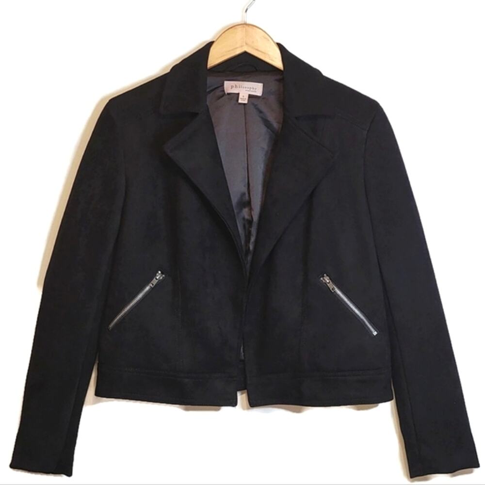 Philosophy Faux Leather Crop Black Open Front Blazer Jacket Size S